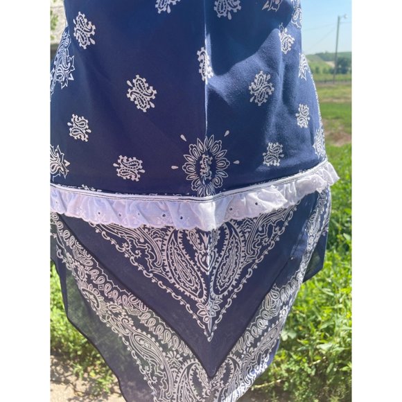 Vintage Blue Bandanna Half Apron Western Farmhouse - Picture 14 of 16